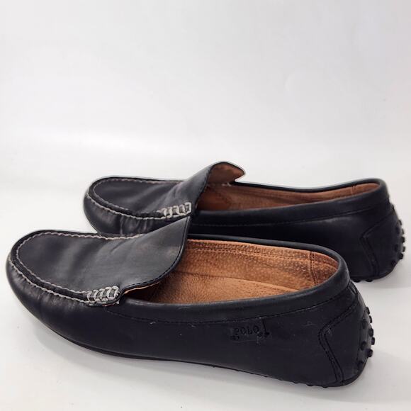 Polo Ralph Lauren Woodley Smooth Pull Up Leather Loafers Mens 10D Black Classic - Picture 4 of 8